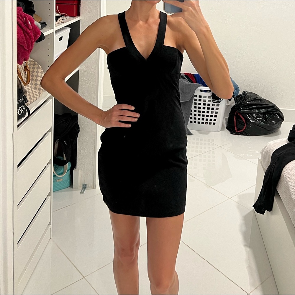 Black dress with crossover top